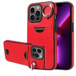 For iPhone 13 Pro Calf Texture Card Slot Ring Holder Phone Case(Red)