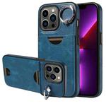 For iPhone 13 Pro Calf Texture Card Slot Ring Holder Phone Case(Blue)
