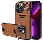 For iPhone 13 Pro Calf Texture Card Slot Ring Holder Phone Case(Brown)