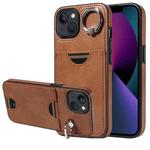 For iPhone 13 Calf Texture Card Slot Ring Holder Phone Case(Brown)