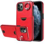 For iPhone 11 Pro Max Calf Texture Card Slot Ring Holder Phone Case(Red)