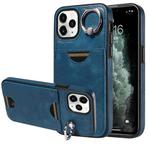 For iPhone 11 Pro Calf Texture Card Slot Ring Holder Phone Case(Blue)