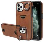 For iPhone 11 Pro Calf Texture Card Slot Ring Holder Phone Case(Brown)