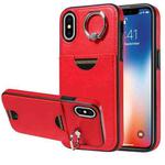 For iPhone X / XS Calf Texture Card Slot Ring Holder Phone Case(Red)