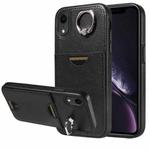 For iPhone XR Calf Texture Card Slot Ring Holder Phone Case(Black)
