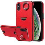 For iPhone XS Max Calf Texture Card Slot Ring Holder Phone Case(Red)