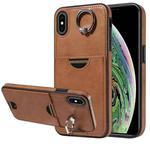 For iPhone XS Max Calf Texture Card Slot Ring Holder Phone Case(Brown)