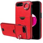 For  iPhone  8 Plus / 7 Plus Calf Texture Card Slot Ring Holder Phone Case(Red)