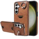 For Samsung Galaxy S24+ 5G Calf Texture Card Slot Ring Holder Phone Case(Brown)