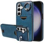 For Samsung Galaxy S24 5G Calf Texture Card Slot Ring Holder Phone Case(Blue)