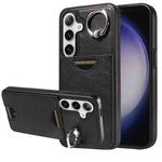 For Samsung Galaxy S24 5G Calf Texture Card Slot Ring Holder Phone Case(Black)