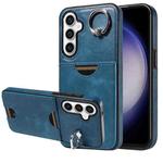 For Samsung Galaxy S23 FE 5G Calf Texture Card Slot Ring Holder Phone Case(Blue)