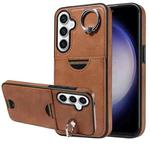 For Samsung Galaxy S23 FE 5G Calf Texture Card Slot Ring Holder Phone Case(Brown)