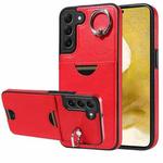 For Samsung Galaxy S22+ 5G Calf Texture Card Slot Ring Holder Phone Case(Red)