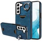 For Samsung Galaxy S22 5G Calf Texture Card Slot Ring Holder Phone Case(Blue)