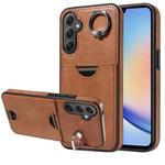 For Samsung Galaxy A34 5G Calf Texture Card Slot Ring Holder Phone Case(Brown)