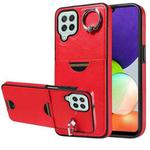 For Samsung Galaxy A22 4G Calf Texture Card Slot Ring Holder Phone Case(Red)