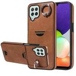 For Samsung Galaxy A22 4G Calf Texture Card Slot Ring Holder Phone Case(Brown)