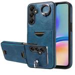 For Samsung Galaxy A05s Calf Texture Card Slot Ring Holder Phone Case(Blue)