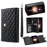 For Google Pixel 8 Pro Zipper Multi-Card Wallet Rhombic Leather Phone Case(Black)