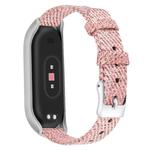 For Xiaomi Mi Band 4 / 3 XM Matte Silver Frame + Canvas Watch Band, Size:S(Pink)