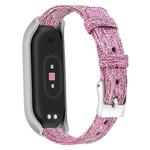 For Xiaomi Mi Band 4 / 3 XM Matte Silver Frame + Canvas Watch Band, Size:S(Pink Purple)