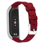 For Xiaomi Mi Band 4 / 3 XM Matte Silver Frame + Canvas Watch Band, Size:S(Red)