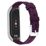 For Xiaomi Mi Band 4 / 3 XM Matte Silver Frame + Canvas Watch Band, Size:S(Deep Purple)