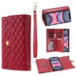 For iPhone 11 Zipper Multi-Card Wallet Rhombic Leather Phone Case(Red)