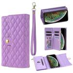 For iPhone X / XS Zipper Multi-Card Wallet Rhombic Leather Phone Case(Purple)