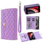 For iPhone 7 / 8 / SE 2022 Zipper Multi-Card Wallet Rhombic Leather Phone Case(Purple)