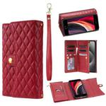 For iPhone 7 / 8 / SE 2022 Zipper Multi-Card Wallet Rhombic Leather Phone Case(Red)