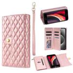 For iPhone 7 / 8 / SE 2022 Zipper Multi-Card Wallet Rhombic Leather Phone Case(Rose Gold)