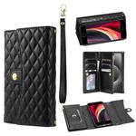 For iPhone 7 Plus / 8 Plus Zipper Multi-Card Wallet Rhombic Leather Phone Case(Black)