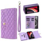 For iPhone 7 Plus / 8 Plus Zipper Multi-Card Wallet Rhombic Leather Phone Case(Purple)