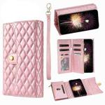 For Xiaomi Redmi 12 5G / 4G Zipper Multi-Card Wallet Rhombic Leather Phone Case(Rose Gold)