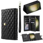 For Samsung Galaxy S24 Ultra 5G Zipper Multi-Card Wallet Rhombic Leather Phone Case(Black)