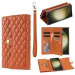 For Samsung Galaxy S24 Ultra 5G Zipper Multi-Card Wallet Rhombic Leather Phone Case(Brown)