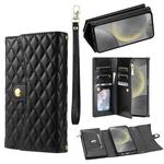 For Samsung Galaxy S24+ 5G Zipper Multi-Card Wallet Rhombic Leather Phone Case(Black)