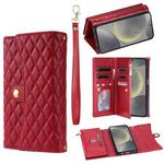 For Samsung Galaxy S24+ 5G Zipper Multi-Card Wallet Rhombic Leather Phone Case(Red)