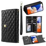 For Samsung Galaxy A24 4G Zipper Multi-Card Wallet Rhombic Leather Phone Case(Black)