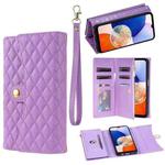 For Samsung Galaxy A54 5G Zipper Multi-Card Wallet Rhombic Leather Phone Case(Purple)