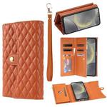 For Samsung Galaxy S23 5G Zipper Multi-Card Wallet Rhombic Leather Phone Case(Brown)