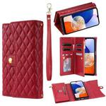 For Samsung Galaxy A52 5G/4G Zipper Multi-Card Wallet Rhombic Leather Phone Case(Red)