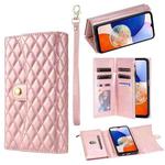 For Samsung Galaxy A52 5G/4G Zipper Multi-Card Wallet Rhombic Leather Phone Case(Rose Gold)