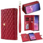For Samsung Galaxy S10e Zipper Multi-Card Wallet Rhombic Leather Phone Case(Red)
