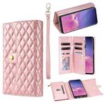 For Samsung Galaxy S10+ Zipper Multi-Card Wallet Rhombic Leather Phone Case(Rose Gold)