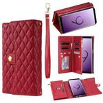 For Samsung Galaxy S9+ Zipper Multi-Card Wallet Rhombic Leather Phone Case(Red)