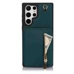 For Samsung Galaxy S24 Ultra 5G YM006 Skin Feel Zipper Card Bag Phone Case with Dual Lanyard(Green)