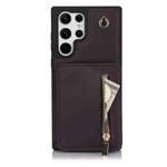 For Samsung Galaxy S24 Ultra 5G YM006 Skin Feel Zipper Card Bag Phone Case with Dual Lanyard(Dark Purple)